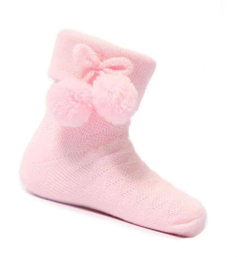 Soft Touch - ankle pompom socks pink