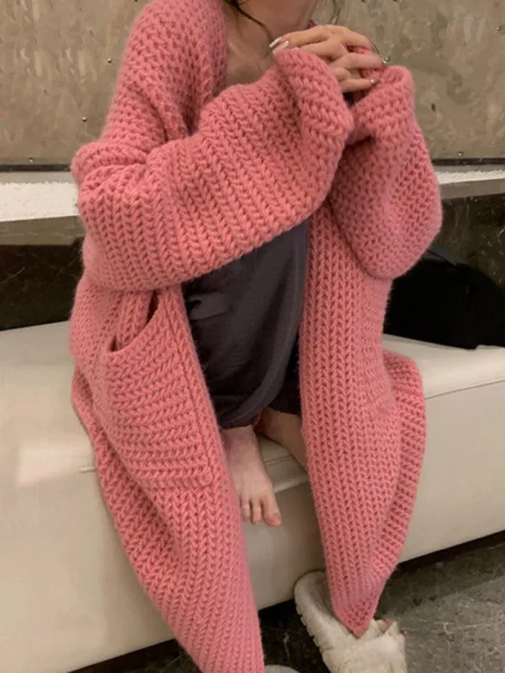 Solid Baggy Knit Long Cardigan