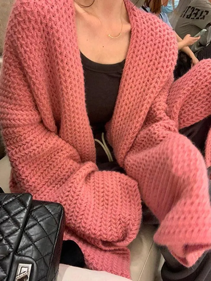 Solid Baggy Knit Long Cardigan