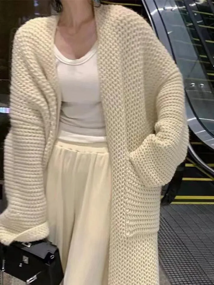 Solid Baggy Knit Long Cardigan