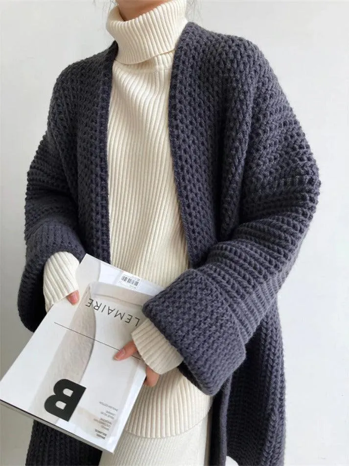 Solid Baggy Knit Long Cardigan