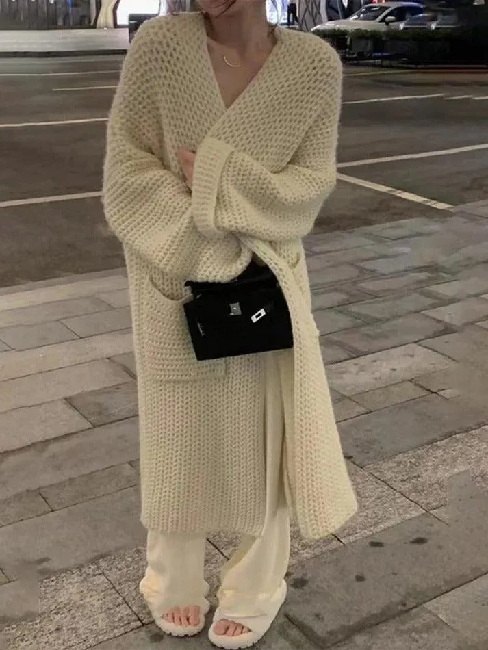 Solid Baggy Knit Long Cardigan