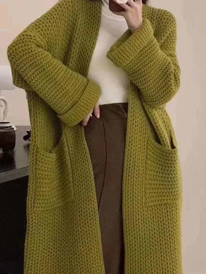 Solid Baggy Knit Long Cardigan