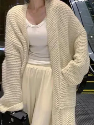 Solid Baggy Knit Long Cardigan