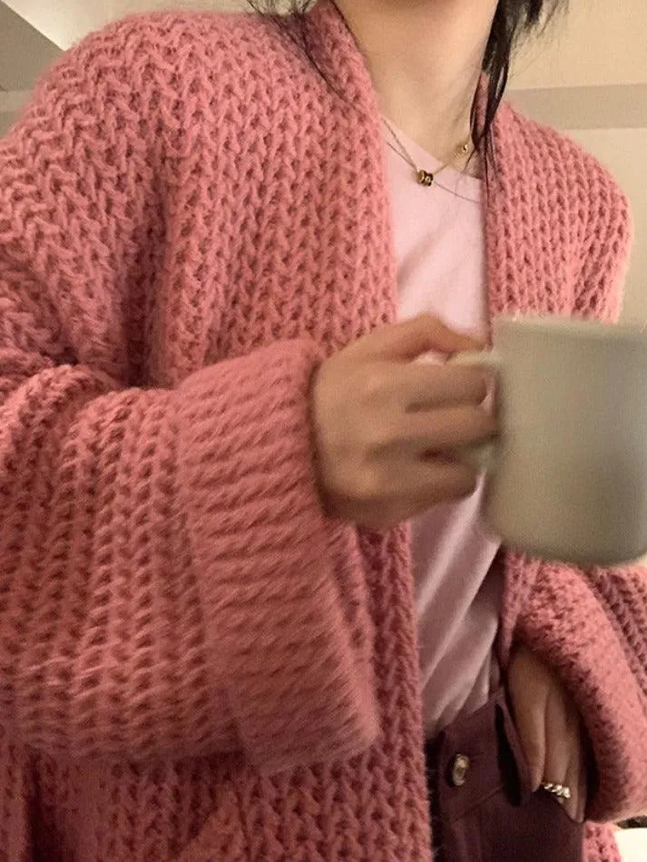 Solid Baggy Knit Long Cardigan