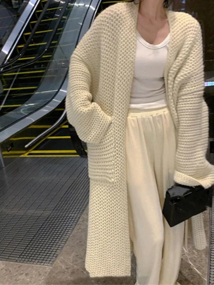 Solid Baggy Knit Long Cardigan