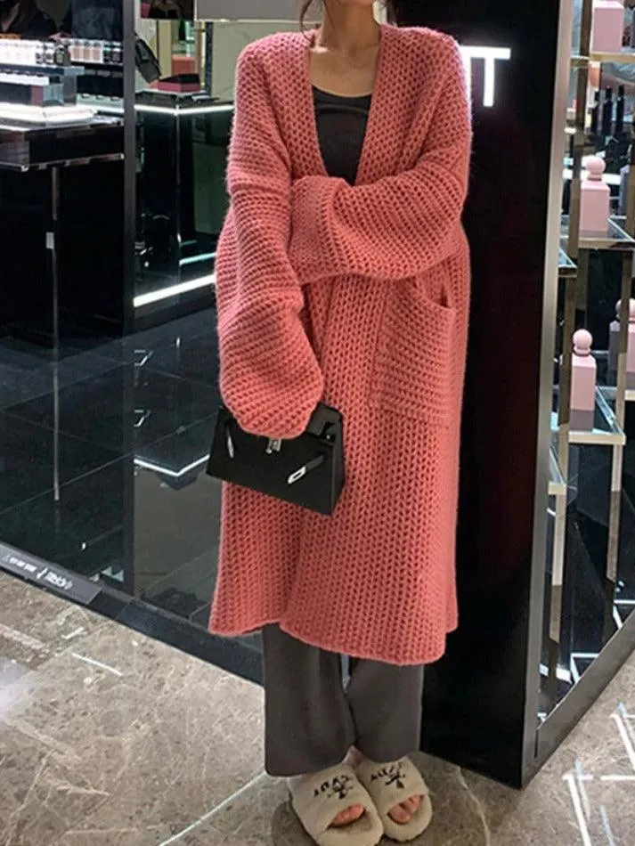 Solid Baggy Knit Long Cardigan