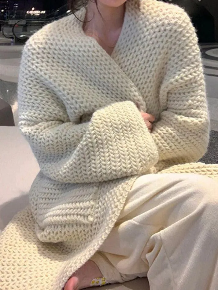 Solid Baggy Knit Long Cardigan