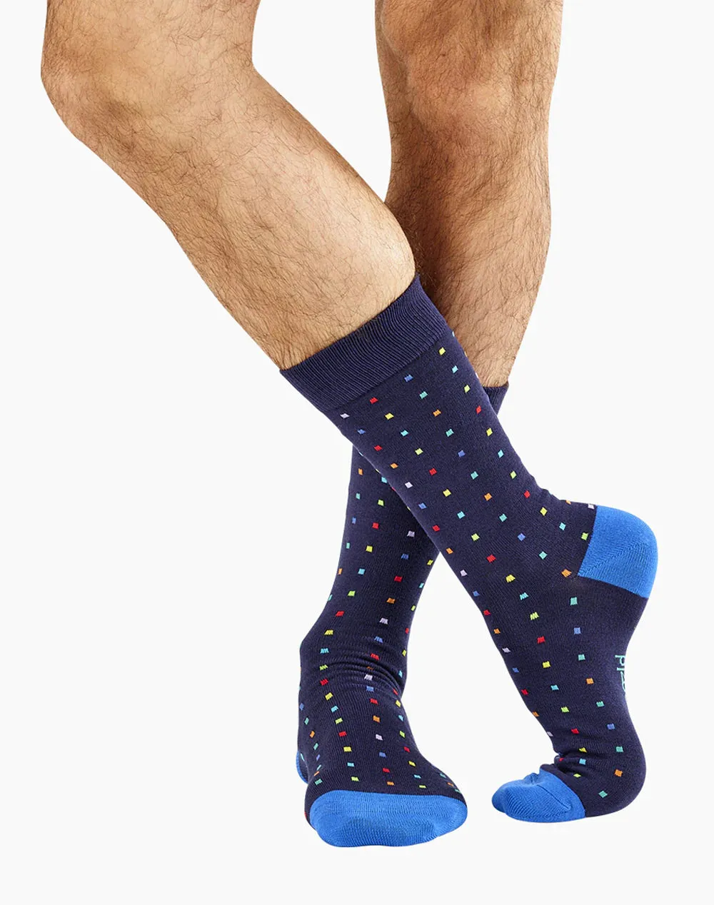 Squares on Navy Men's Bamboo Crew Socks