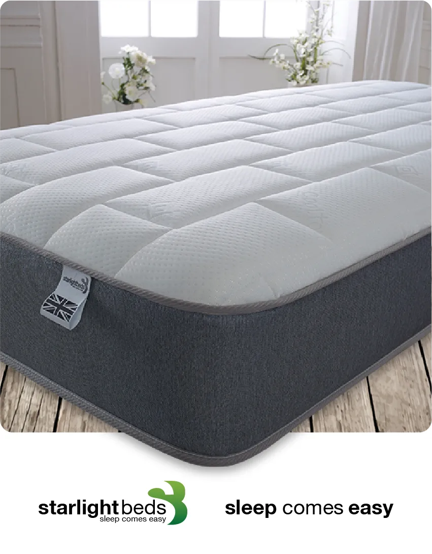 Starlight Beds™ 7.25" Deep Best Seller Memory Foam Luxurious Cool Touch Top Panel Grey Border Spring Mattress