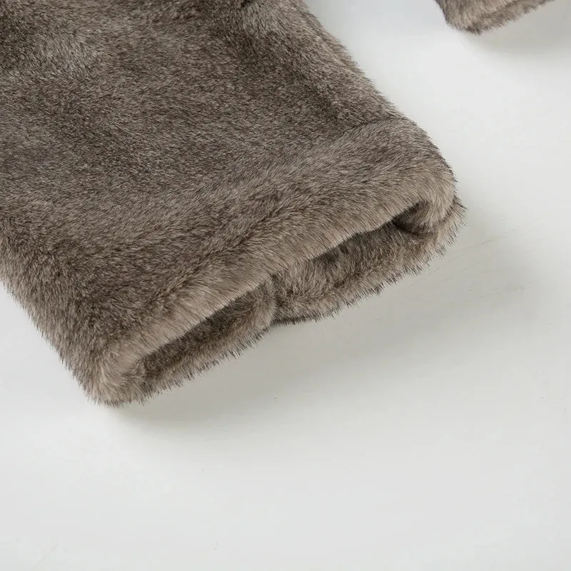 TAVIMART  -  Casual Solid Furry Coats Women Winter Warm Basic Loose Long Sleeve Jackets Fashion Streetwear Korean Style Ladies
