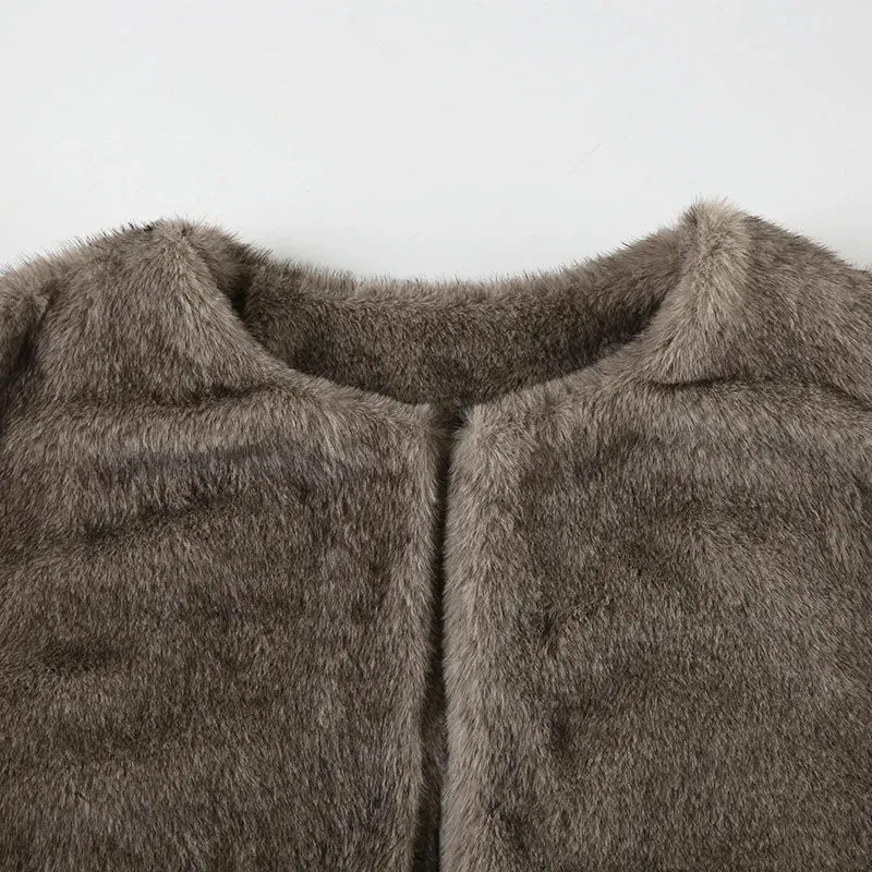TAVIMART  -  Casual Solid Furry Coats Women Winter Warm Basic Loose Long Sleeve Jackets Fashion Streetwear Korean Style Ladies