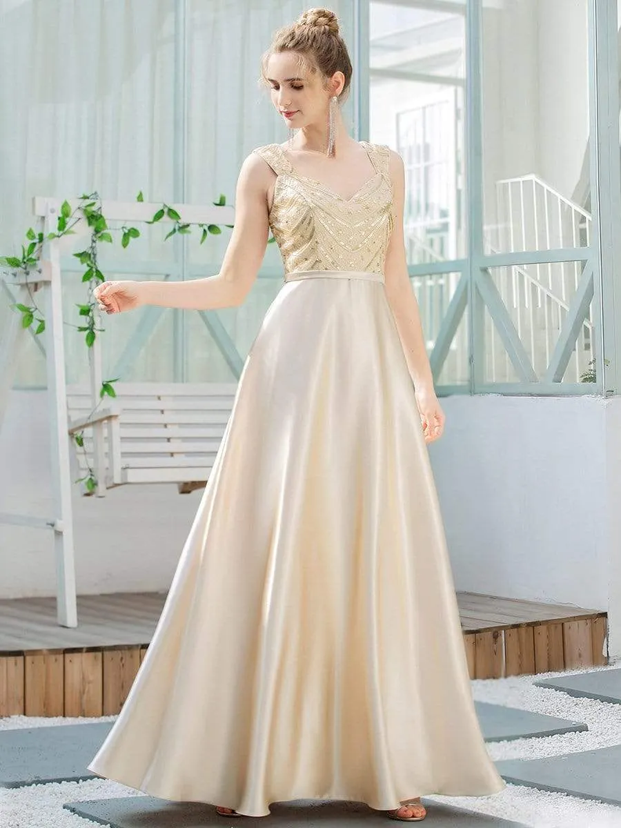 Women's A-Line Sequins Beaded Satin Prom Dress