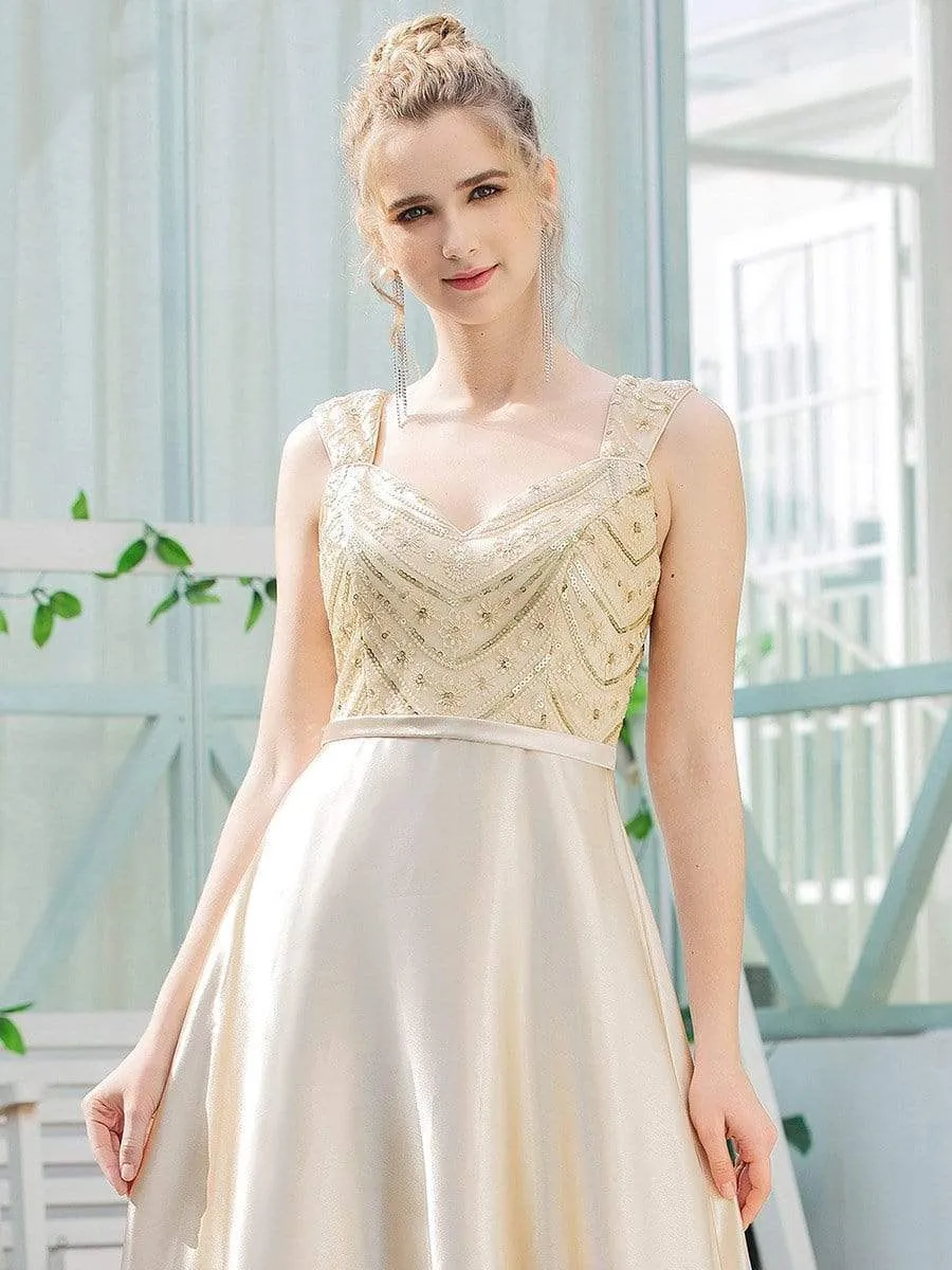 Women's A-Line Sequins Beaded Satin Prom Dress