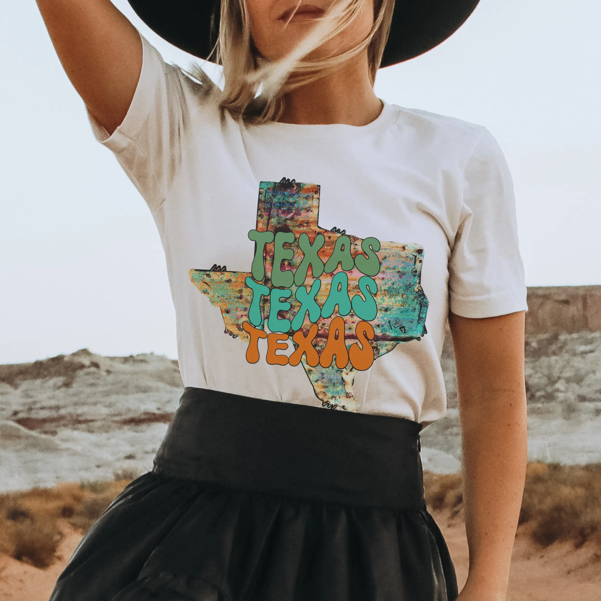 Women's Rustic Texas T-Shirt with Retro Design Gift for Souvenir or Trip Black or White Bella Canvas® Tee Fun Trip to Texas T-Shirt
