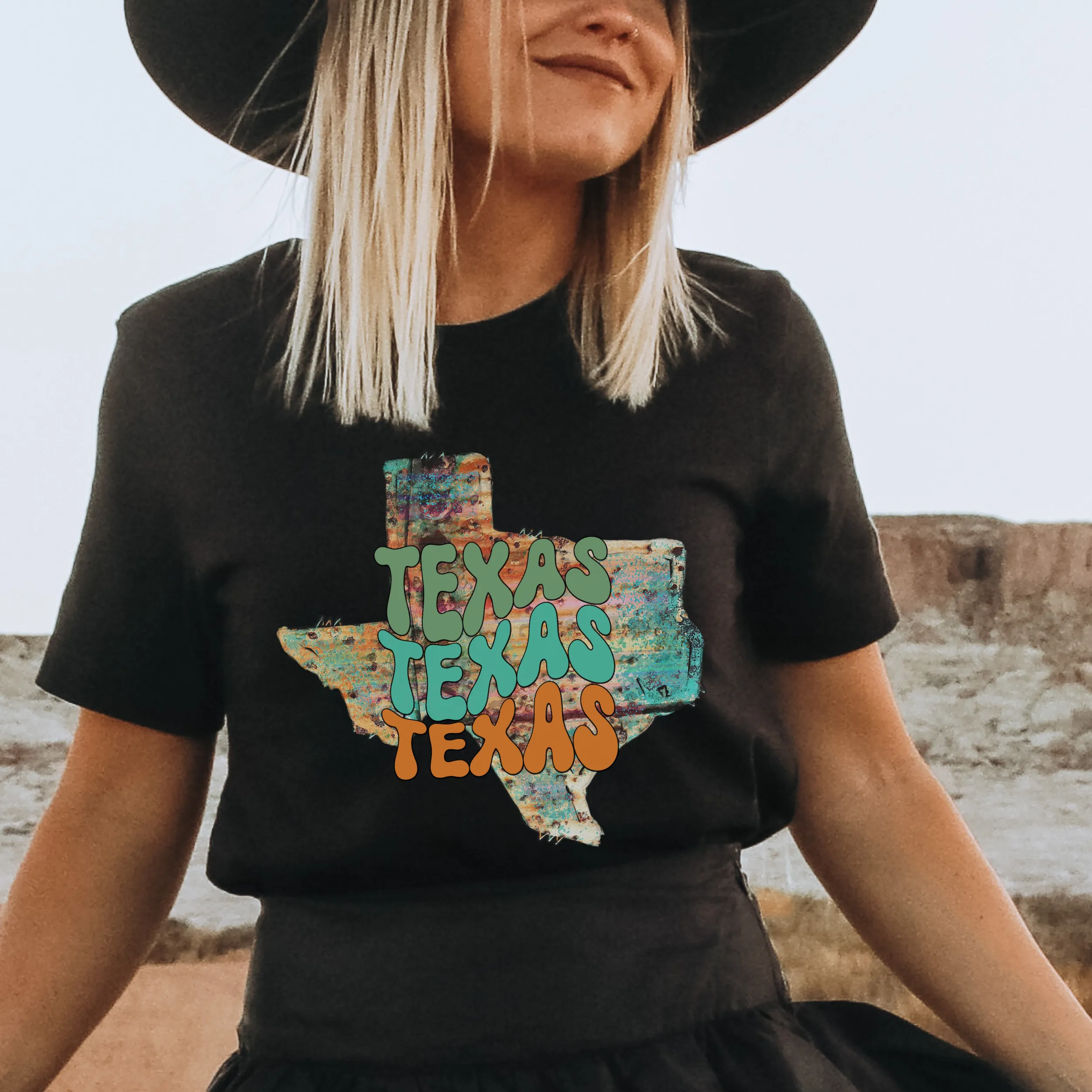 Women's Rustic Texas T-Shirt with Retro Design Gift for Souvenir or Trip Black or White Bella Canvas® Tee Fun Trip to Texas T-Shirt